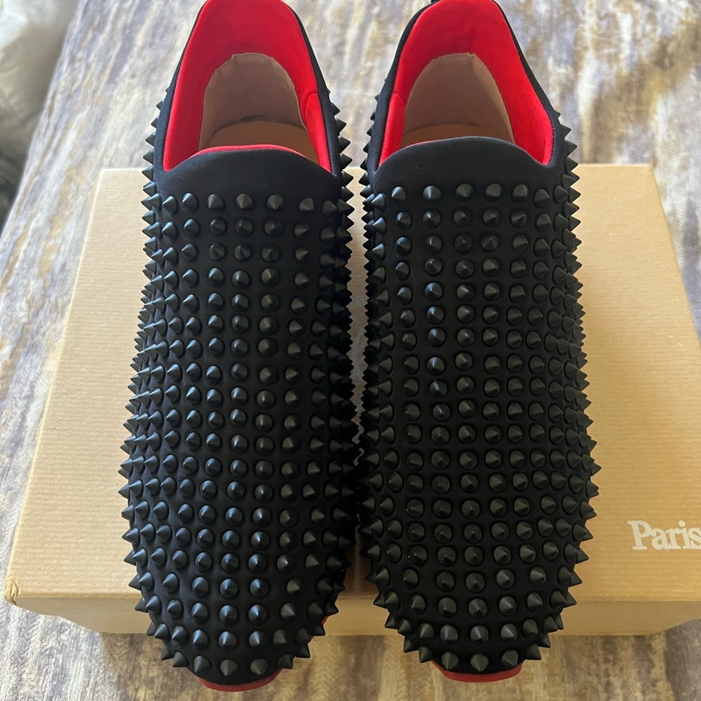 Christian Louboutin Black Spike Slip-On Sneakers with Red Interior